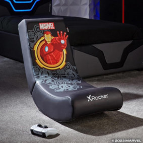 X ROCKER Official Marvel Iron Man Video Rocker Gaming Chair for Juniors, Folding Rocking Seat Official Marvel Licensed - BLACK