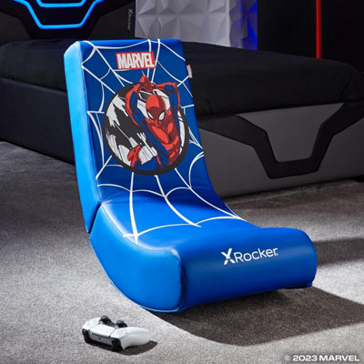 X-Rocker Official Marvel Spider-Man Video Rocker Gaming Chair for Juniors, Folding Rocking Seat Official Marvel Licensed - BLUE