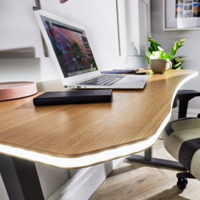 X-Rocker OKA Office Desk 110x55cm With Oak Effect - Soft Glow LED Lighting & Wireless Charging