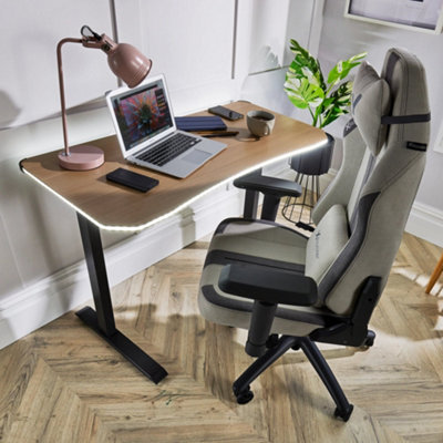 X-Rocker OKA Office Desk 110x55cm With Walnut Effect - Soft Glow LED Lighting & Wireless Charging