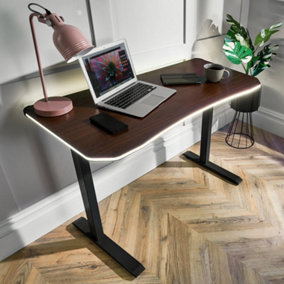 X-Rocker OKA Office Desk 140x60cm With Walnut Effect - Soft Glow LED Lighting & Wireless Charging