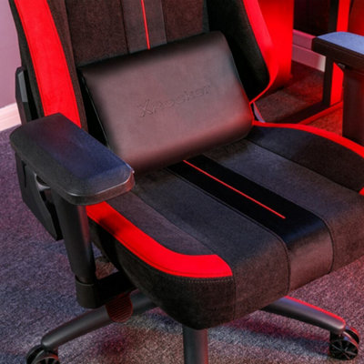 X-Rocker Onyx PC Office Gaming Chair, Ergonomic Computer Desk Chair, Velvet & Faux Leather with Lumbar Support - BLACK / RED