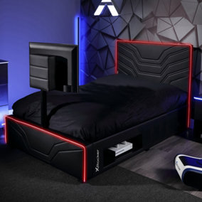 X-Rocker Oracle RGB TV Gaming Bed with Rotating TV Mount and Neo Fibre LED Lighting, Underbed Storage, Ambient - Single 3ft BLACK