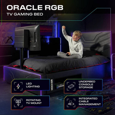 X-Rocker Oracle RGB TV Gaming Bed with Rotating TV Mount and Neo Fibre ...
