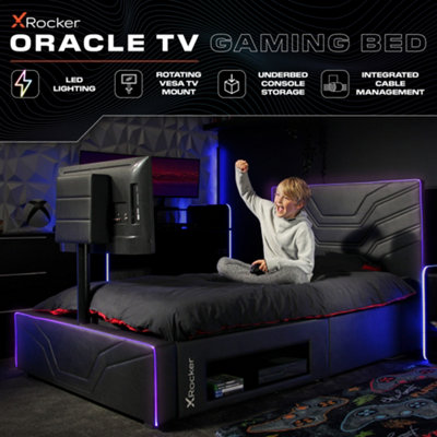 X Rocker Oracle RGB TV Gaming Bed with Rotating TV Mount and Neo Fibre LED Lighting, Underbed Storage - Double 4ft6 BLACK