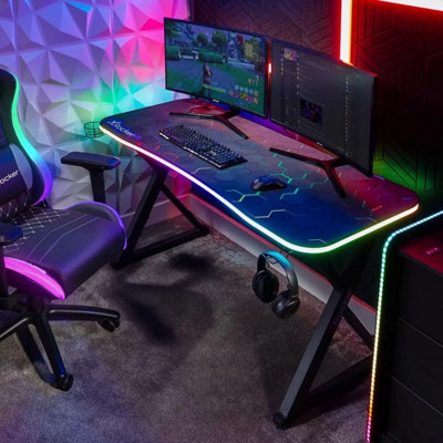 X Rocker Pulsar Max RGB Gaming Desk with LED Lights App Controlled , Wireless Charger, Mouse Pad, Cup Holder, 140x60cm