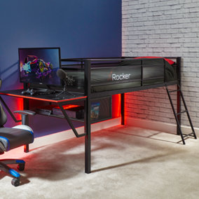 X-Rocker Sanctum Mid Sleeper Gaming Bed Bunk with Gaming Desk Kids Single 3ft - BLACK