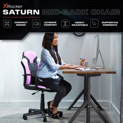 X-Rocker Saturn Mid Back Office PC Chair with Swivel Seat and PU Leather- PINK