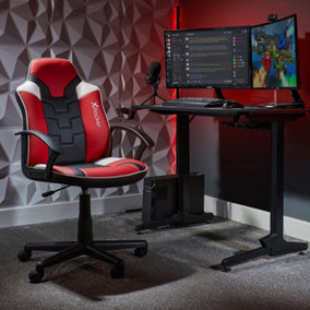 X-Rocker Saturn Mid Back Office PC Chair with Swivel Seat and PU Leather- RED