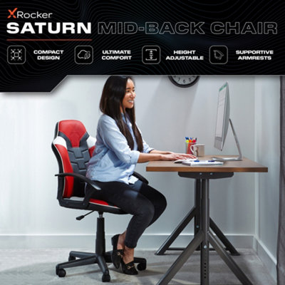 X-Rocker Saturn Mid Back Office PC Chair with Swivel Seat and PU Leather- RED