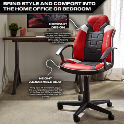 X-Rocker Saturn Mid Back Office PC Chair with Swivel Seat and PU Leather- RED