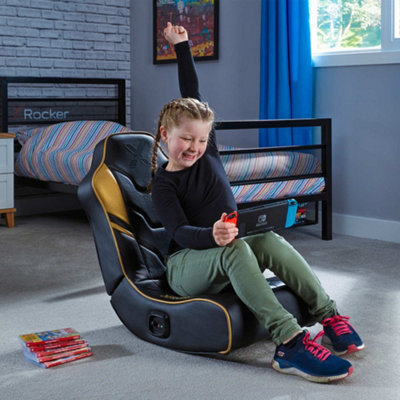 X Rocker Shadow 2.0 Audio Floor Rocker Gaming Chair for Kids - Gold / Black