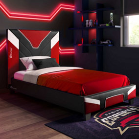 X Rocker Single Gaming Bed Cerberus MKII Bed in a Box PU Leather Single 3ft Frame Red