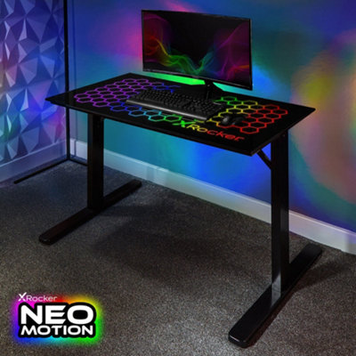 Neo LED RGB Gamer PC Desk with Cup Holder and Cable Management