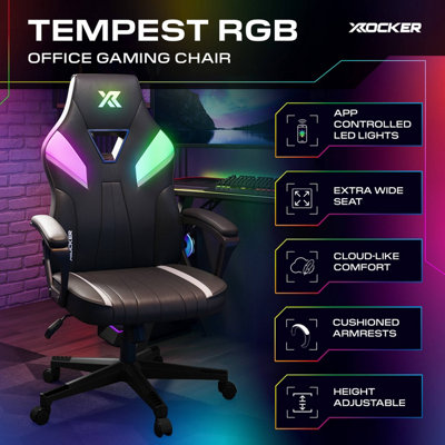 X Rocker Tempest RGB Ergonomic PC Gaming Chair with LED Lights - Black