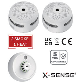 X-Sense Smoke and Heat Alarm Set - Battery Powered & Interlinkable - 2 Smoke / 1 Heat