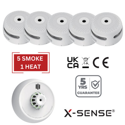 X-Sense Smoke Detectors and Heat Alarm Set - Battery Powered & Interlinkable - 5 Smoke/ 1 Heat Price Comparisons | Compare The Build