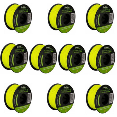 x10 GRETTZ Yellow 100m Stringline High Visibility Fluorescent Braided Nylon