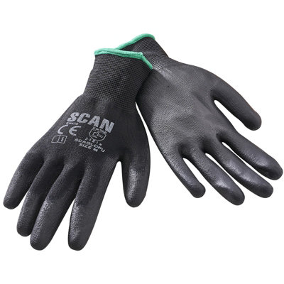 x10 Scan Black Gloves PU Coated Dipped for Dexterity 10 Pair Pack SCAGLOPU