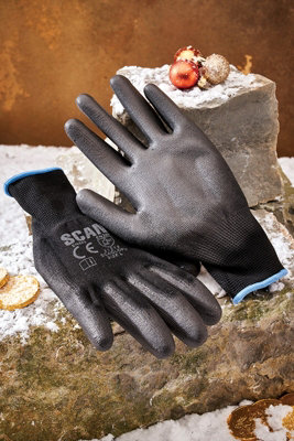 x10 Scan Black Gloves PU Coated Dipped for Dexterity 10 Pair Pack SCAGLOPU - 4
