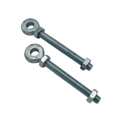 X2 12MM x 150MM Zinc Plated Swing Gate Eye Bolts With 2 Nuts - Bright Gate Hinge Eyebolt