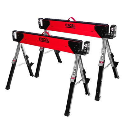 X2 Excel Twin Pack 6288 Heavy Duty Steel Folding Saw Horse Adjustable Leg 1178kg