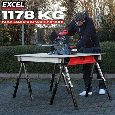X2 Excel Twin Pack 6288 Heavy Duty Steel Folding Saw Horse Adjustable Leg 1178kg - 7