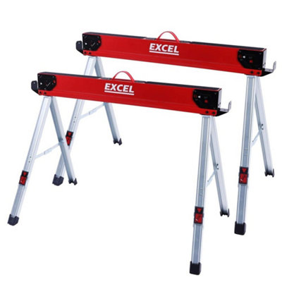 X2 Excel Twin Pack 8502 Heavy Duty Steel Folding Saw Horse Easy Carry 1000kg