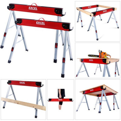 X2 Excel Twin Pack 8502 Heavy Duty Steel Folding Saw Horse Easy Carry 1000kg - 7