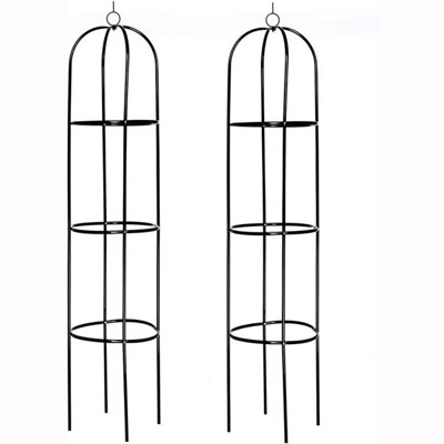 x2 Kingfisher Decorative Climbing Plant Support Obelisk Garden Black Metal 1.9m