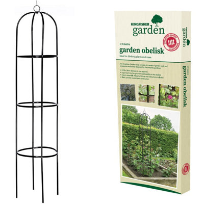 x2 Kingfisher Decorative Climbing Plant Support Obelisk Garden Black Metal 1.9m - 5