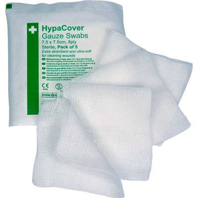X20 HypaCover Gauze Swabs 5 Pack 7.5cm 8ply HSE Compliant 1st Aid D7871PK20