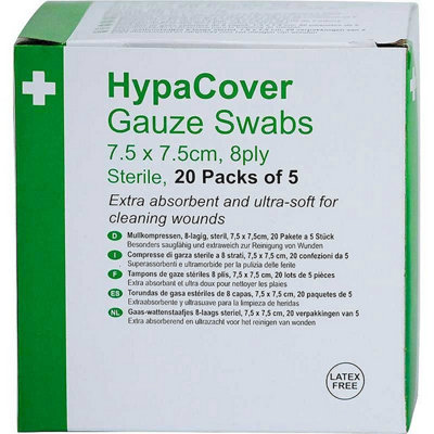 X20 HypaCover Gauze Swabs 5 Pack 7.5cm 8ply HSE Compliant 1st Aid D7871PK20 - 3