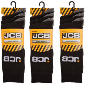x3 JCB 3 Pack of Site Work Boot Socks Reinforced Heel Toe Black Grey Size 6-11