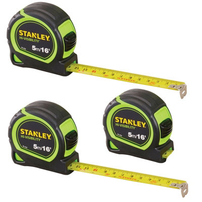 X3 Stanley Hi-Vis 5m 16ft Tylon Tape Measure Green STA130696NHV STA130602HG