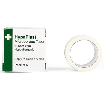x6 HypaPlast Microporous Tape Self Adhesive Easy Tear Dressing Tape 1.25cm x 5m