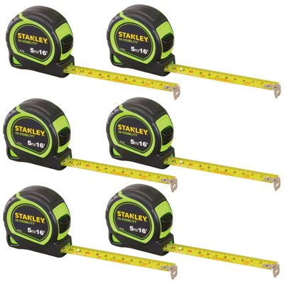 X6 Stanley Hi-Vis 5m 16ft Tylon Tape Measure Green STA130696NHV STA130602HG