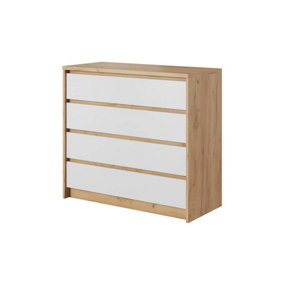 Xelo Chest of Drawers 93cm - Practical and Stylish Wooden Dresser with Storage (W)930mm (H)900mm (D)410mm - White & Oak Golden