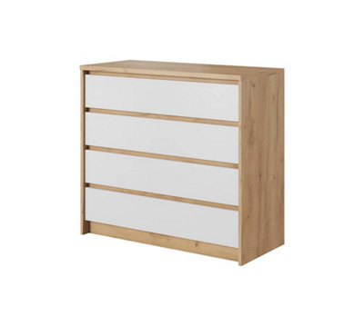 Xelo Chest of Drawers - Practical and Stylish Wooden Dresser with Storage (W)930mm (H)900mm (D)410mm - White & Oak Golden