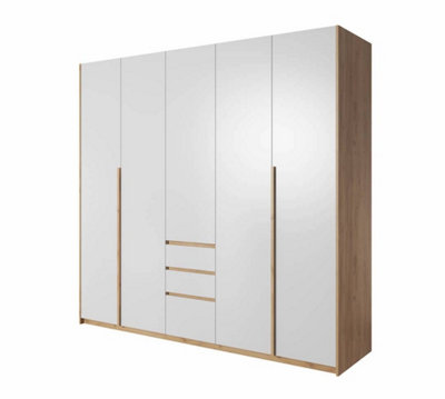 Xelo Contemporary 3 Hinged Door Wardrobe 4 Shelves 3 Drawers 2 Rails White Graphite (H)2020mm (W)2000mm (D)570mm