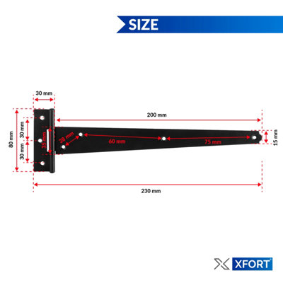 XFORT 2 Pack 200 mm T-Hinge Black Japanned - 8