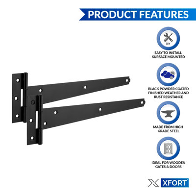 XFORT 2 Pack 250 mm T-Hinge Black Japanned - 3
