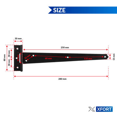 XFORT 2 Pack 250 mm T-Hinge Black Japanned - 7