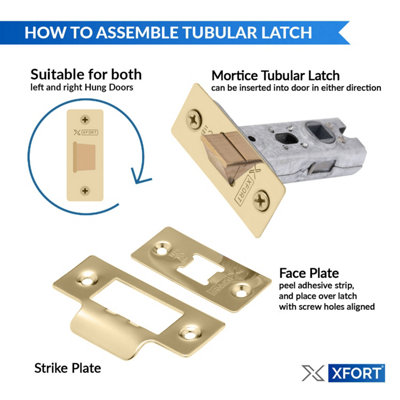 XFORT 2 Pack 65mm Polished Brass Tubular Latch Mortice Door Latch - 4