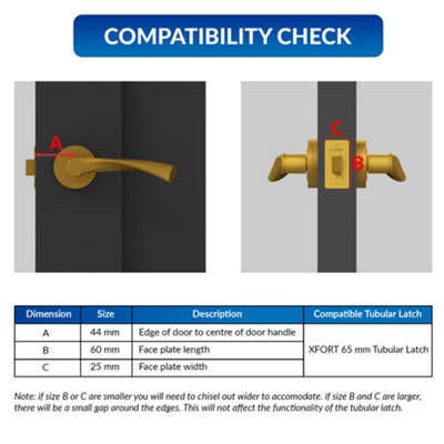 XFORT 2 Pack 65mm Polished Brass Tubular Latch Mortice Door Latch - 6
