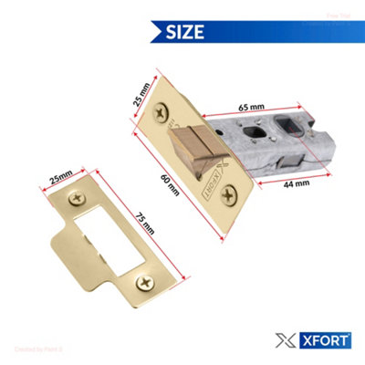 XFORT 2 Pack 65mm Polished Brass Tubular Latch Mortice Door Latch - 7