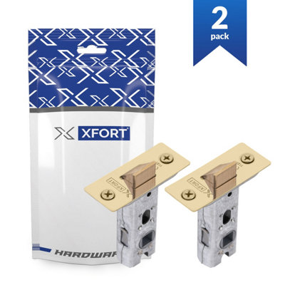 XFORT 2 Pack 65mm Polished Brass Tubular Latch Mortice Door Latch - 8