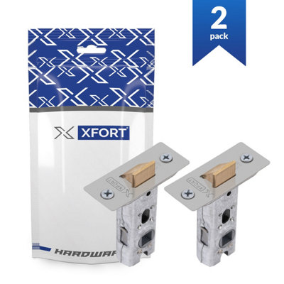 XFORT 2 PACK 65MM SATIN CHROME TUBULAR LATCH, MORTICE DOOR LATCH