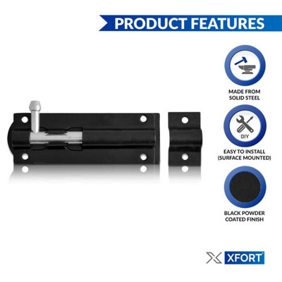 XFORT 2 Pack Heavy Duty Tower Bolt Black 100mm (4") - 3