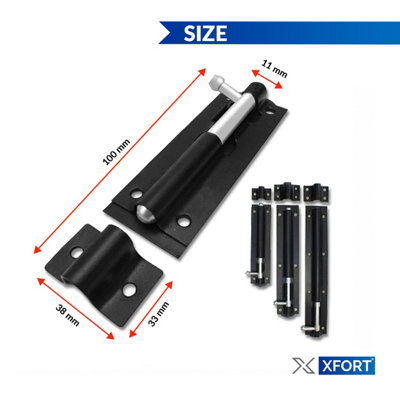 XFORT 2 Pack Heavy Duty Tower Bolt Black 100mm (4") - 5